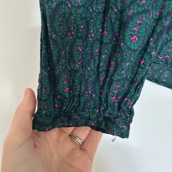 Gap Green Paisley Print Long Sleeve Mock Neck Top Blouse Women's Large Whimsical - Picture 10 of 10